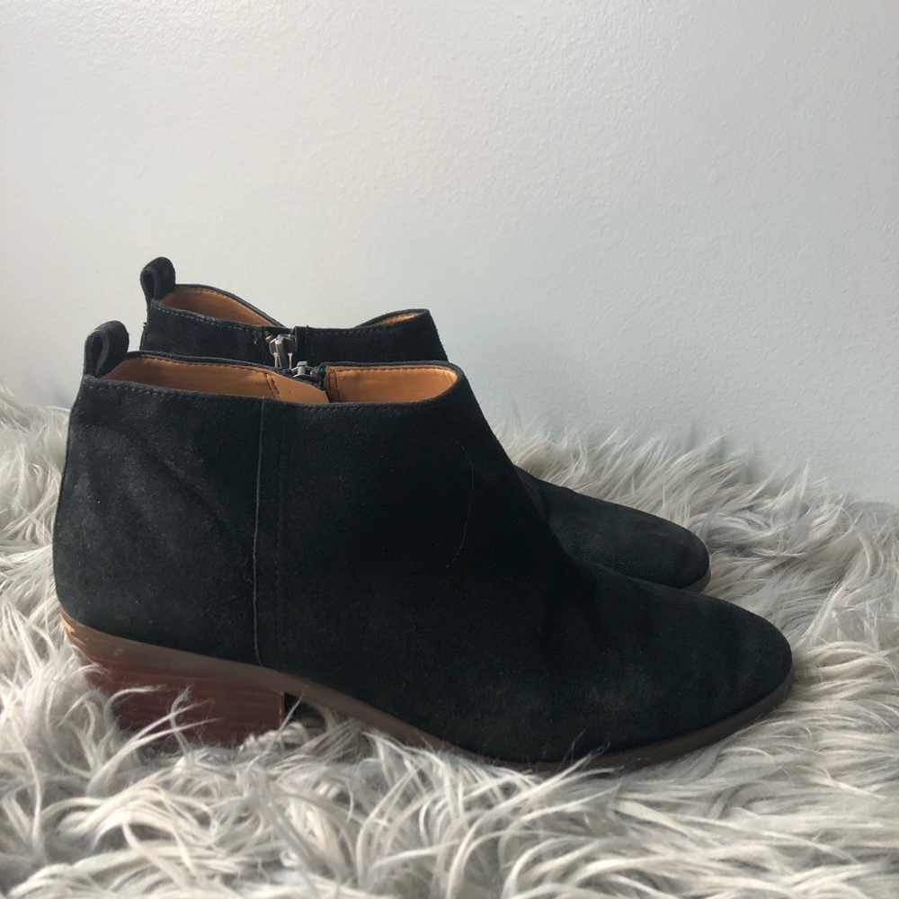 J Crew Faux Suede Black Heeled Booties Size 9.5